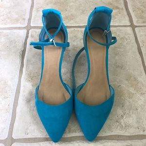 Turquoise Pointed Strappy Suede Heels